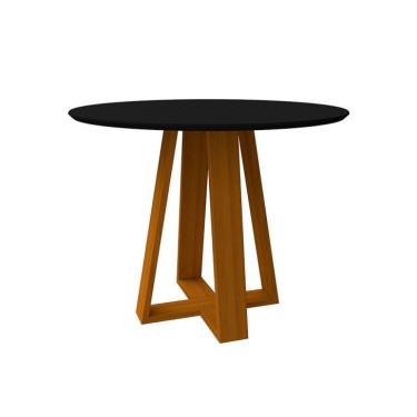 Imagem de Mesa de Jantar Redonda com Tampo de Vidro Vitoria Preta e Ype 100 cm