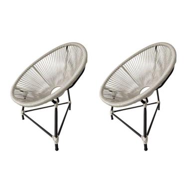 Imagem de Kit 2 Cadeiras Acapulco Corda Náutica Base Em Alumínio Preto-areia - Cor: Bege