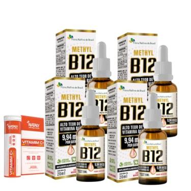 Imagem de Kit Com 4 Vitamina B12 Sublingual (Metilcobalamina) 20ml Flora Nativa + 1 Vitamim C+