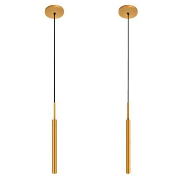 Imagem de Kit 2 Luminárias Teto Pendente Tubo Sala Ilha Dourado 40Cm