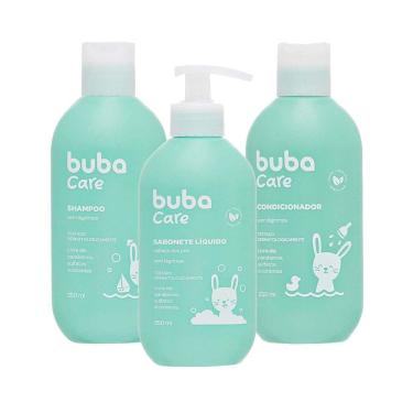 Imagem de Kit Limpeza Cabelo Corpo Bebê Shampoo Condicionador Sabonete Líquido 250ml Sem Lágrimas Buba Care
