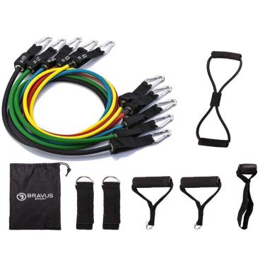Imagem de Kit Tubing Premium 12 Peças Elástico Extensor Bravus Sport