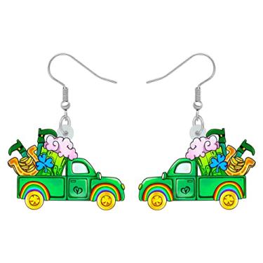 Imagem de RAIDIN Brincos pendentes de acrílico para o Dia de São Patrício, presentes para mulheres, meninas, caminhão, carro, com chapéu de trevo, joias para decorações de festas de festivais, Medium, Acrílico,