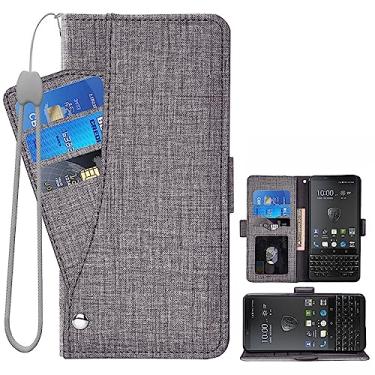 Imagem de Asuwish Capa de telefone para BlackBerry KEY2 Capa carteira com protetor de tela de vidro temperado e alça de pulso flip porta-cartão de crédito suporte para chave de celular 2 chaves dois chaveiros