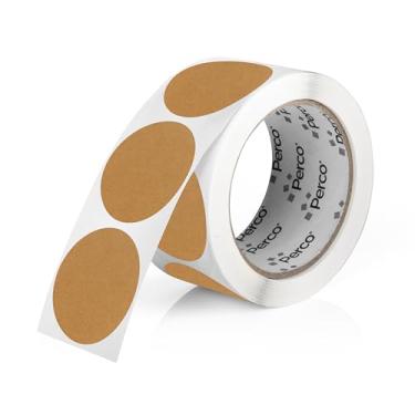 Imagem de Perco Kraft Brown Etiquetas adesivas redondas de 5 cm com adesivo forte e permanente - 500 etiquetas por rolo - Superfície natural, semelhante a papelão - Feito nos EUA