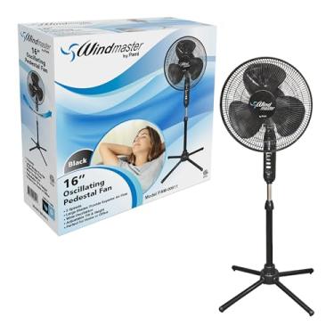 Imagem de PAMI Ventilador de pedestal oscilante de 40,6 cm - Ventilador de chão portátil com 3 níveis de velocidade - Inclinação e altura ajustáveis - Ventilador de sala em pé com fluxo de ar potente -