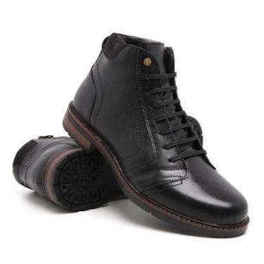 Imagem de Coturno Masculino De Couro Cadarço Elástico Bota Masculina Casual Cano Baixo Leve Confortável-Masculino