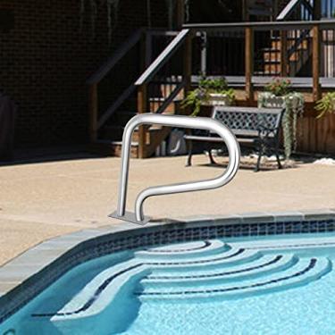 Imagem de Corrimão de piscina para piscinas enterradas, trilho de aço inoxidável 304 com placa de base de montagem rápida e acessórios de montagem completos