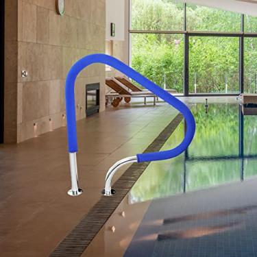 Imagem de Trilho de entrada para piscina, corrimão enterrado, trilho de mão para piscina, aço inoxidável 304, cabo ergonômico curvado, trilho de escada, capacidade de 113 kg