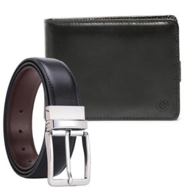 Imagem de Carteira Masculina Porta Cartão De Couro Legítimo Bovino Kit Cinto Masculino Dupla Face-Masculino