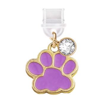 Imagem de ELISE & FONDA TP410 Tipo-C porta de carregamento USB plugue antipoeira pequeno gato pata pingente de telefone celular para iPhone 15/Samsung/OnePlus/Xiaomi/oppo telefones Android (roxo), approx.1.6 cm