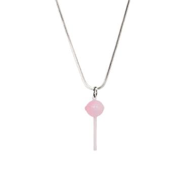 Imagem de Colar com pingente de acrílico transparente doce pirulito engraçado, fofo, 3D, colorido, multisabor, simulação de resina, doce, corrente geométrica para mulheres, festival, festa, férias, joias