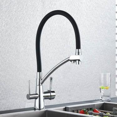 Imagem de Torneira de pia de cozinha, torneira, filtro de água pura, misturador, guindaste, alças duplas, purificação, torneira de cozinha quente e fria, cromada A