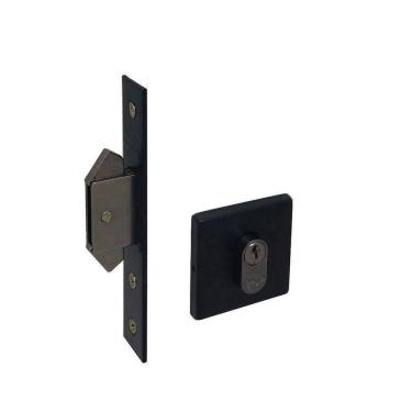 Imagem de Fechadura Porta De Correr Haga Externa Preta Roseta Quadrada 4522