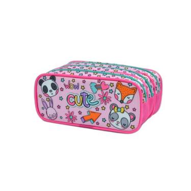 Imagem de Estojo Escolar Triplo Panda Fashion Estojos kids - EstojosKids