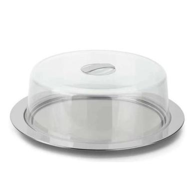 Imagem de Prato Para Bolo Inox Tampa Acrílica Mimo Transparente/Prata - Mimo Sty