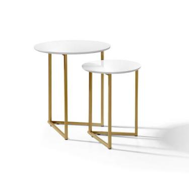 Imagem de Mesa Lateral Pé De Ferro Dourado Estilo Industrial - DTH