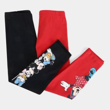 Imagem de Kit Calça Legging Infantil Disney Minnie Mouse Menina - 2 Peças, Preto