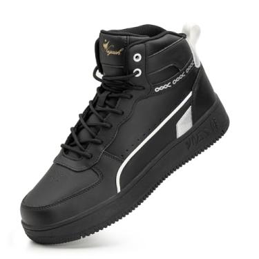 Imagem de Negash Tênis de cano alto masculino – Tênis de cano alto casual moderno e durável com couro premium, suporte de tornozelo para ligar e tirar, Preto, 40