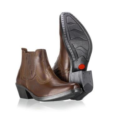 Imagem de Bota Botina Country Em Couro Salto Baixo Elástico Cowboy Confortável -