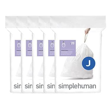 Imagem de simplehuman Code J 100 unidades, forros de ajuste personalizado genuíno, sacos de lixo com cordão em embalagens dispensadoras, 30-45 litros, branco