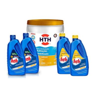 Imagem de Kit hth multiação estabilizado + 2 maxfloc + 2 solução agua verde para