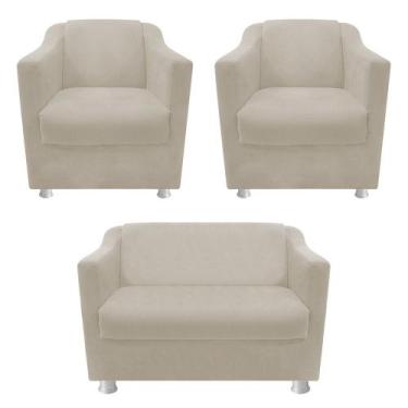 Imagem de kit 02 Poltrona Cadeira e  01 Namoradeira Babel Suede Bege - DAMAFFÊ M