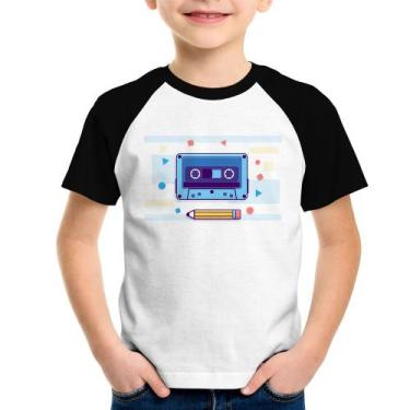 Imagem de Camiseta Raglan Infantil Fita Cassete - Foca na Moda, Branco, Preto, 4