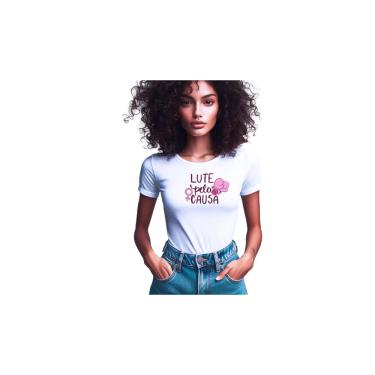 Imagem de Camisetas de Poliester Branca Personalizadas Outubro Rosa