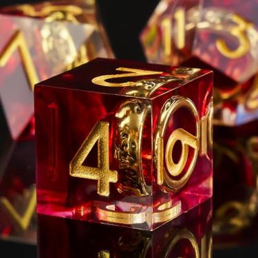 Imagem de Role dice DND Dice Set, Lord of The Rings Dice Set for Role Playing Dungeons and Dragons Ttrpg with Gift Box, 7pcs Sharp Edge D&D Dice Handmade Resin Dice RPG Games Dice Set(Red)
