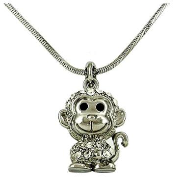Imagem de DianaL Boutique Colar com pingente de macaco pequeno banhado a ródio prateado joia fashion para meninas e mulheres