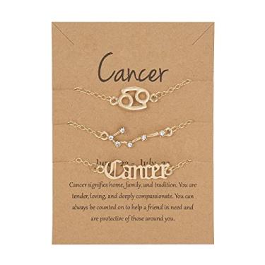 Imagem de COLORFUL BLING Pulseiras de signo da constelação do zodíaco banhadas a ouro para mulheres e homens, 12 meses de nascimento, letra requintada, pulseira de astrologia, horóscopo, joias, presente de