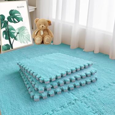 Imagem de JADERLU 16 Unidades De Tapetes De Azulejo Interligados Espessos De 0,6", Tapete De Área De Espuma Eva Macio E Felpudo Para Sala De Estar E Quarto, Tapete Protetor Antiderrapante Para Brincar, Decoraçã