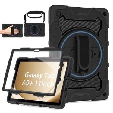 Imagem de ROSROME Capa para Galaxy Tab A9 Plus 5G/A9+ (11 polegadas) com protetor de tela HD e alça de ombro, proteção contra quedas de 4,5 m, capa com alça de mão com suporte 360 para tablet Samsung A9Plus