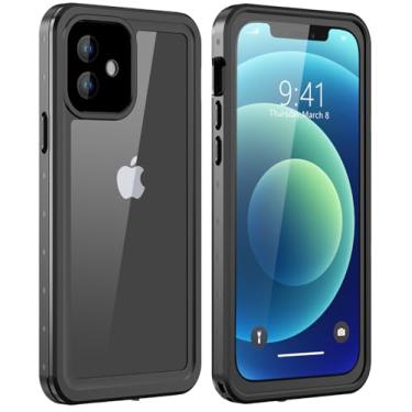 Imagem de ZWWADR Design para iPhone 12 capa à prova d'água, à prova de choque, à prova de poeira, com protetor de tela integrado, capa protetora para celular para iPhone 12 de 6,1 polegadas (transparente)