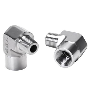Imagem de DERPIPE Cotovelo de rua de 90 graus - 1/20.3 cm NPT macho para 1/20.3 cm NPT fêmea aço inoxidável 304 adaptador de cotovelo forjado Barstock Street encaixe de tubulação (pacote com 2)