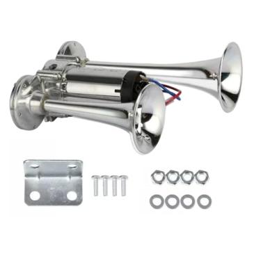 Imagem de Haokixin Buzinas elétricas duplas super altas 600DB para caminhões, SUVs, carros, barcos e motocicletas - Kit de buzina de ar de trompetes duplos de 12 V com unidade de compressor