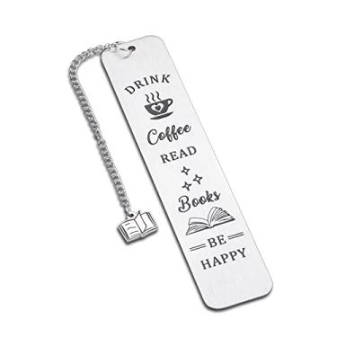 Imagem de Presentes para amantes de livros para amantes de café Presentes para ela leitora Amantes de livros Mulheres Bebem Café Ler Livros Be Happy Marcador de Livro Inspirador Natal Aniversário Dia dos Namorados Clube do Livro Presentes de Leitura