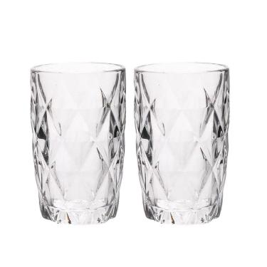 Imagem de Jogo 2 Copos De Vidro Diamond Diamante Transparente Resistente 400ml Em Casa Tem