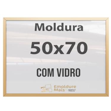 Imagem de Moldura 50x70 Dourada Com Vidro, para Quadros Decorativo para sala, quarto, escritório, poster, casa, fotos, Certificados, Diplomas, Alvara Porta Retrato.
