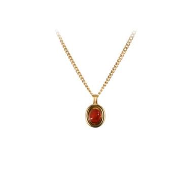 Imagem de VICHILL Colar feminino com pingente de pedra preciosa banhada a ouro 18 quilates delicados colares de corrente de elos delicados para mulheres, pingentes de pedra preciosa âmbar rubi, Banhado a ouro,