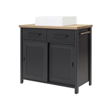 Imagem de Gabinete Armário Banheiro Ditália 2 Gav 2 Pts Com Cuba Bn-03 Cor: preto Preto