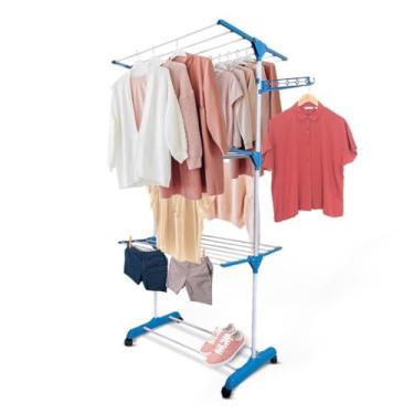 Imagem de Varal Torre 3 Andares Aço Inoxidável Retratil Compacto 4 Rodas Prático，Adequado para varanda doméstica, interior, pode secar roupas, lençóis e outros tecidos