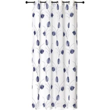 Imagem de Safdie & Co. Cortina transparente bordada 213 cm de comprimento, 1 painel. Cortina de janela Cortina para porta de pátio. Cortinas para Ventanas. Cortina azul