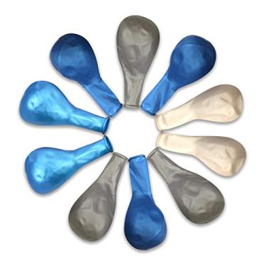 Imagem de 100 peças de balões de látex perolados de 30,5 cm, cores sortidas, azul, branco, prata, grande, redondo, grosso, brilhante, perolado, biodegradável, a granel, gás hélio, inflado, para crianças