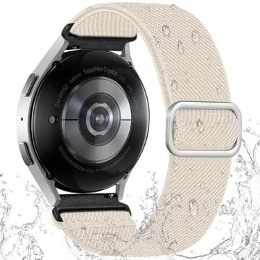 Imagem de Lenrao Compatível com Samsung Galaxy Watch 5 Pro de 45 mm/para Galaxy Watch 7/6/4 de 40 mm e 44 mm, pulseira elástica de nylon impermeável para Galaxy Watch 6/4 Classic/Galaxy Watch FE feminino e
