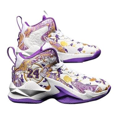 Imagem de Bolognifi Tênis de basquete masculino de cano alto, calçados esportivos antiderrapantes para corrida, botas de basquete para treinamento ao ar livre presente(Purple,44 BR)