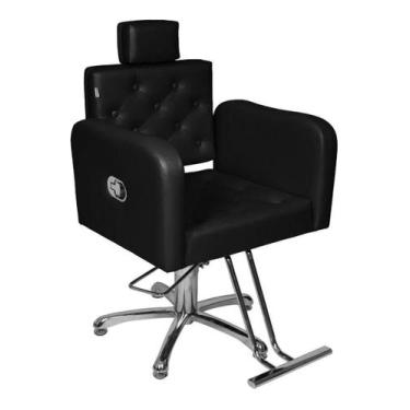 Imagem de Cadeira Tokyo Reclinável Hidráulica Para Salão Estofado Preto acetinad