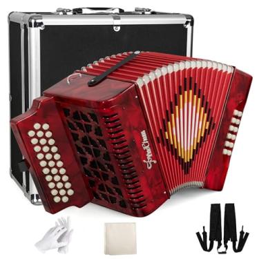 Imagem de Acordeão, acordeão de 31 teclas, 12 graves, acordeão adulto, material superior, tom padrão, acordeão profissional vem com estojo de transporte, pano de limpeza, luvas (vermelho)