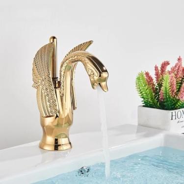 Imagem de Torneira De Pia De Banheiro De Latão Em Forma De Cisne Dourado Torneira Misturadora De Bacia De água Fria Montada No Convés Torneira De Cisne Cromado, Short Golden